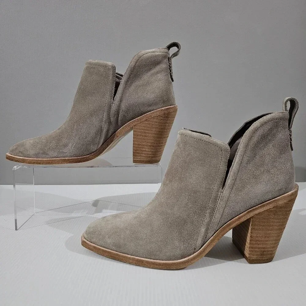 Jeffrey Campbell Rosee Ankle Boot Womens 10 Taupe Suede Western Block Heel NEW